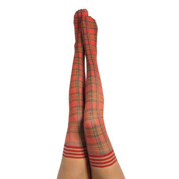KIXIES‎ GRACE: RED PLAID THIGH HIGHS - Picture 1 of 3